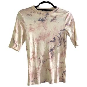 Zara Tie Dye Short Sleeve T-Shirt Cream Pink Size L Cotton Stretch